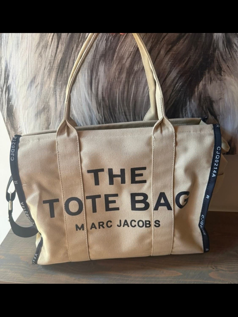 Marc Jacobs Beige Canvas Tote Bag with Black Logo